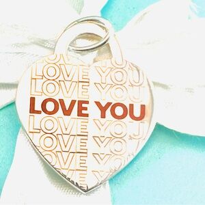 Tiffany & Co Red Enamel LOVE YOU LARGE Heart Tag  Sterling Silver Pendant Charm